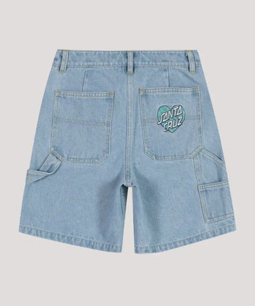 Santa Cruz Checker Heart Dot Carpenter Jean Shorts - Light Washed Indigo